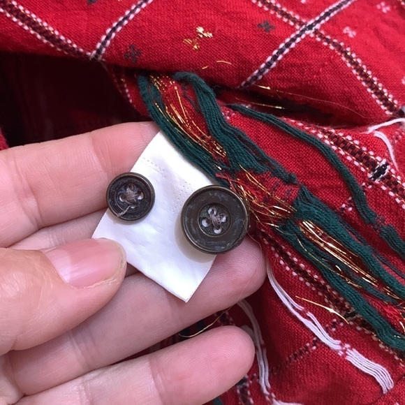 Dress Barn | Red Green Gold Xmas Tree Plaid Metallic Thread Button Down Shirt M - Picture 10 of 17